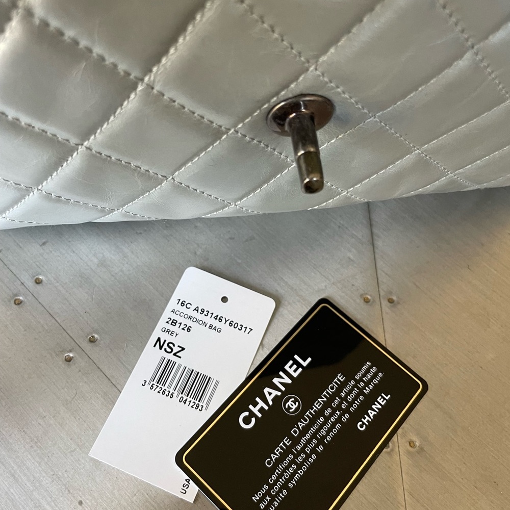 Chanel accordion bag gray light blue calfskin shoulder bag purse grey - Picture 7 of 14